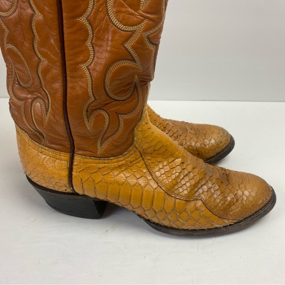 Vintage Tony Lama Brown Tan Snakeskin Python Cowboy Western Boots 0410 8.5B - Picture 10 of 16